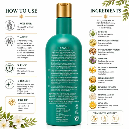 Vista 3 de Hayashi System Hinoki - Acondicionador para cabello fino, 10.1 onzas