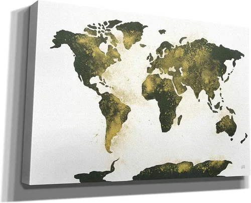 Vista 2 de Epic Graffiti 'World Map Gold Dust' por Chris Paschke, lienzo de arte para pared, 18 x 12 pulgadas