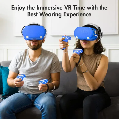 Vista 7 de AMLINK VR Silicone Cover Accessories for Oculus Quest 2, VR Shell Cover Protective, Silicone Face Cover, Adjustable Strap Controller Grip Cover and