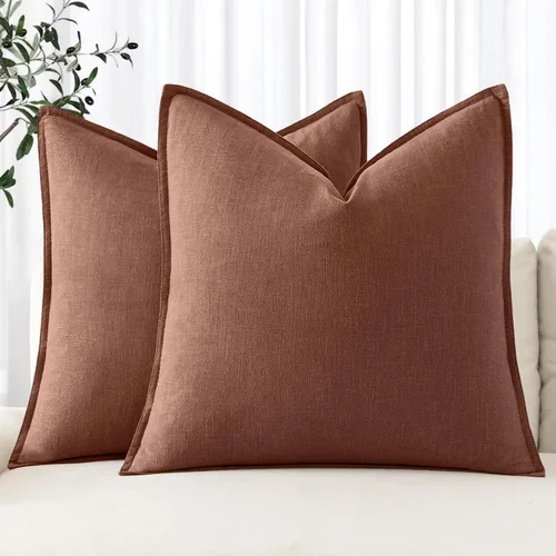 Vista 52 de MIULEE - Juego de 2 fundas de almohada decorativas de lino, estilo bohemio, rústico, neutral, para sofá, cama, 16 x 16 pulgadas, color marrón