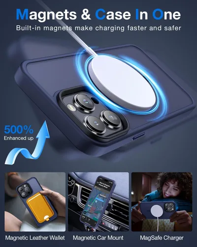 Vista 2 de Facbiny Funda magnética para iPhone 15 Pro Max, compatible con Magsafe [probada contra caídas de grado militar], translúcida mate a prueba
