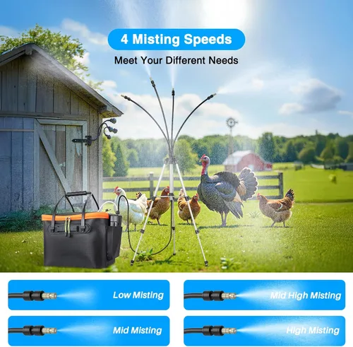 Vista 4 de Sistema de nebulización portátil con soporte, juego de rociadores de refrigeración de agua de 6000 mAh para patio exterior, cubo de 20 L, altura