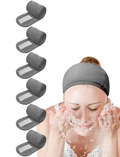 Vista 5 de EUICAE Diadema de spa, paquete de 5 toallas negras para la cabeza, antideslizantes, elásticas, lavables para maquillaje, lavado facial, tratamiento
