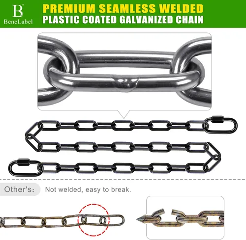 Vista 4 de 2 cadenas colgantes resistentes de 20 pulgadas con ganchos, cadena de extensión de columpio, color negro