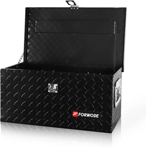 Vista 9 de FORWODE Caja de herramientas de aluminio de 20 pulgadas para camión, caja de herramientas con cerradura, caja de almacenamiento impermeable con Negro