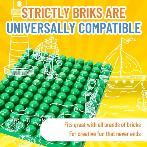 Vista 4 de Strictly Briks Placa base de bloque de construcción de juguete Mega Toy - Placa apilable de ladrillos para principiantes, clavijas grandes para Verde