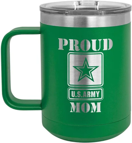 Vista 11 de PROUD ARMY MOM BLACK Taza de café de 15 oz con tapa deslizante Taza de café de viaje aislada Ideas de regalos del día de la madre de hijo o hija