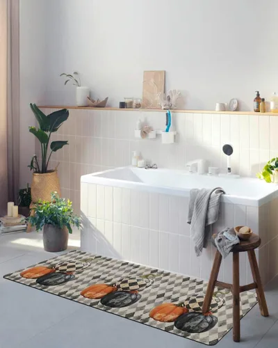 Vista 5 de Tapete de baño con diseño floral de calabazas para bañera, antideslizante, de secado rápido y absorbente, de tierra de diatomeas, tapete
