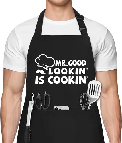 Vista 8 de Regalos para hombres, delantal divertido para hombres, delantales ajustables para papá, perfectos para cocinar en la cocina, barbacoa, parrilla
