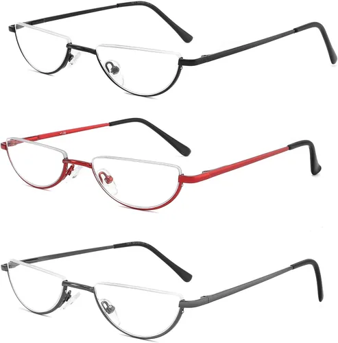Vista 7 de Lentes de lectura de media luna, anti luz azul, rayos UV, medio marco semi lente delgado con bisagra de resorte con funda para hombres y mujeres