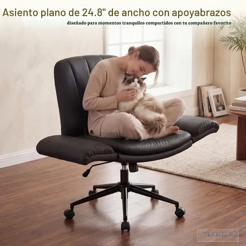 Vista 6 de Dowinx Silla Criss Cross con brazos y ruedas ajustables de cinco niveles - Cómoda silla giratoria ergonómica de cuero PU para tocador - Silla