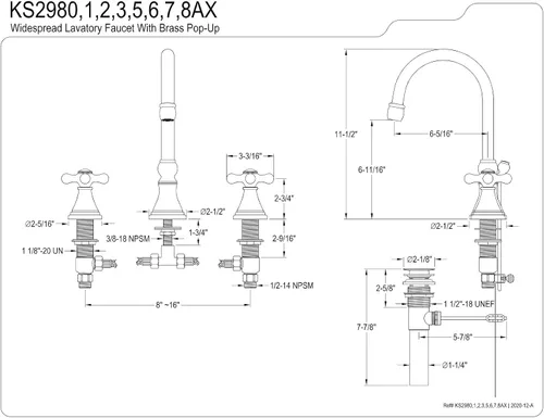 Vista 9 de Kingston Brass KS2987AX Grifo de baño extendido de 8 pulgadas, latón cepillado