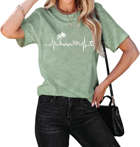 Vista 2 de Camiseta de manga corta con estampado de corazón para mujer, camiseta con estampado de corazón y estampado de corazón