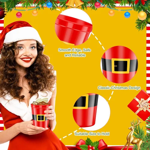Vista 5 de Dandat 100 vasos de Navidad desechables de 16 onzas a granel de plástico reutilizables de Papá Noel, tazas de estadio de Navidad para vacaciones