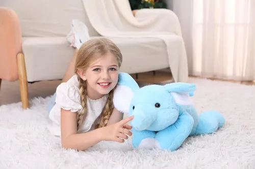 Vista 4 de JellyMallow Animales de peluche de elefante con peso de 24 pulgadas, color azul, almohada de felpa de elefante gigante abrazable para niños y adultos