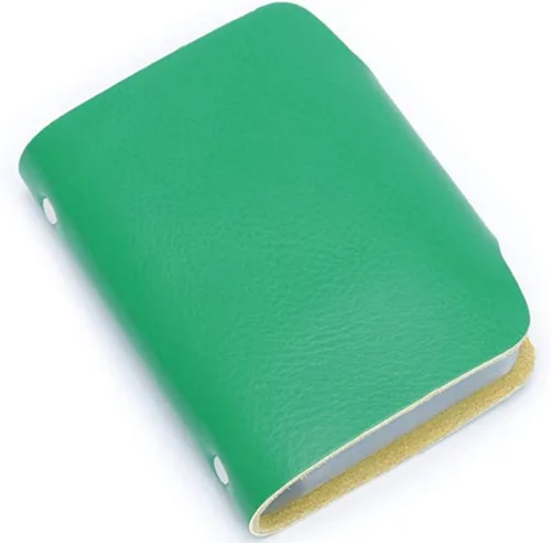 Vista 4 de Cartera para tarjetas de crédito, pequeña, de piel auténtica, 26 ranuras, para tarjetas, organizador para mujeres y hombres, Verde, Cartera