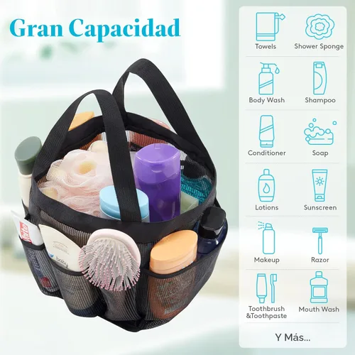 Vista 4 de Lifewit Organizador de ducha de malla portátil para dormitorio universitario con 7 bolsillos, cesta organizadora colgante independiente, bolsa