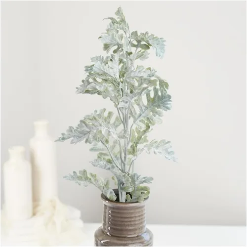 Vista 5 de Arbusto artificial polvoriento Miller – 16 pulgadas de vegetación sintética de verano y decoración diaria Exhibiciones diarias de granja