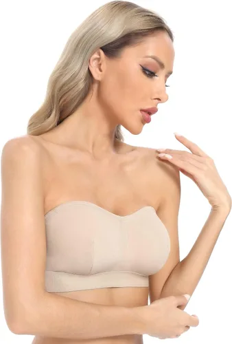 Vista 4 de OBICUM Sujetador sin tirantes para mujer, cómodo sujetador de silicona antideslizante, sin costuras, sin costuras, brasier de tubo