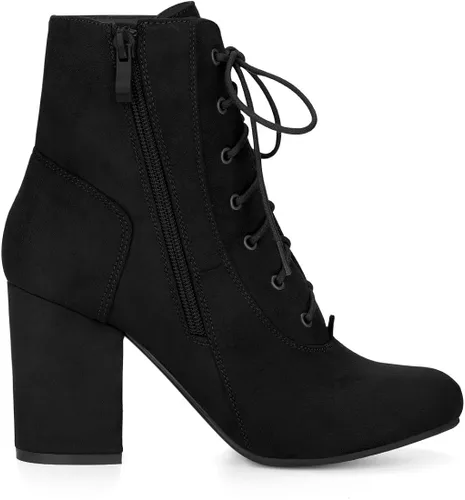 Vista 6 de Allegra K Botines de tacón grueso con cordones para mujer