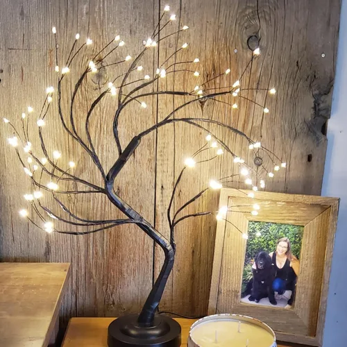 Vista 2 de 108 luces LED para árbol de mesa, 20 pulgadas, lámpara artificial de árbol bonsái parpadeante con 8 modos de iluminación y temporizador, decoración