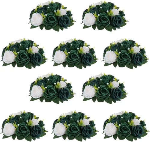 Vista 14 de NUPTIO Rosas Artificiales Negras Flores: Ramo de Flores Falsas Decoraciones de Halloween - 15 Cabezas Centros de Mesa de Rosas Artificiales con Base
