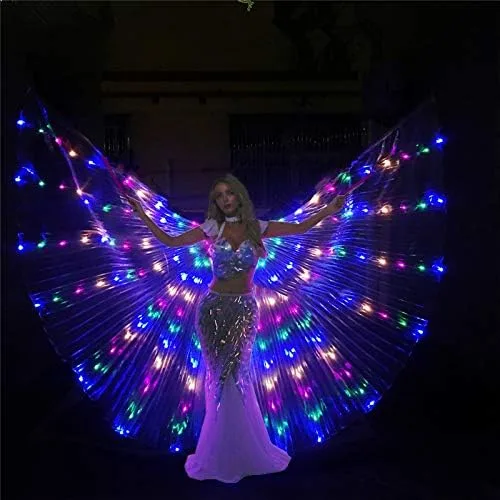 Vista 4 de SHINYOU - Alas LED Isis con luz brillante, traje para danza del vientre con varas, ropa para espectáculos, carnaval o Halloween