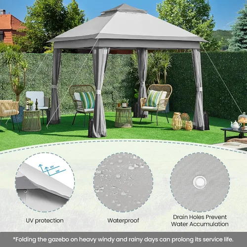 Vista 5 de Yaheetech - Tienda de campaña al aire libre de 11 x 11 pies, refugio instantáneo para patio con toldo para el sol, toldo con 4 sacos de arena, techo