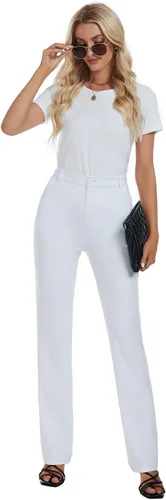 Vista 6 de Pantalones de trabajo elásticos de pierna recta para mujer, pantalones de trabajo, negocios, oficina, pantalones casuales con bolsillos