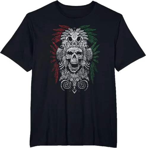 Vista 42 de Camiseta de Calavera Azteca con máscara Mayas Calavera Azteca, Negro