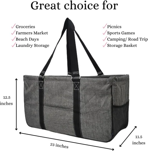 Vista 144 de NGIL Bolsa de comestibles reutilizable extra grande plegable de gran tamaño para comestibles, almacenamiento, picnic, playa, Estampado