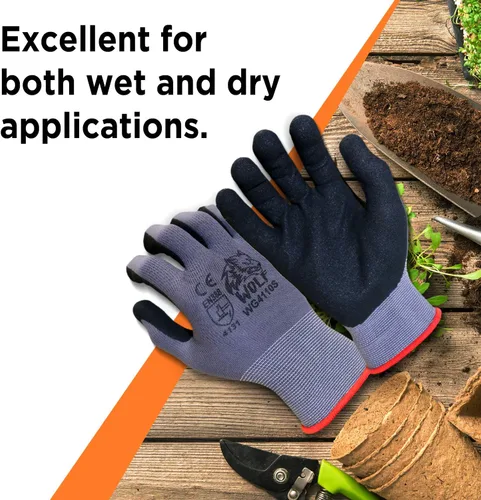 Vista 3 de WOLF Guantes de nitrilo ultradelgados con palma de espuma recubierta con agarre adhesivo, multiusos