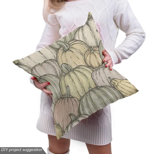 Vista 5 de Ambesonne The Yard, tela de calabaza orgánica dibujada a mano, tela decorativa para tapicería y detalles del hogar, 1 yarda, mostaza beige