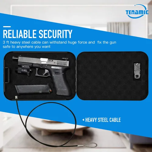 Vista 5 de TENAMIC Caja fuerte para pistola, caja de seguridad portátil para pistola de viaje, caja de bloqueo de pistola de acero sólido para el hogar, cajas