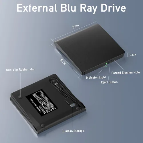 Vista 10 de wintale Blu Ray Burner Externo, USB 3.0 y Tipo-C Unidades Blu-ray externas