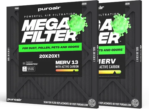 Vista 31 de PuroAir Filtro Mega - Filtro de aire de 12x12x1 MERV 13 para el hogar con carbón activado - Filtros alérgenos, caspa de mascotas, humo, polvo