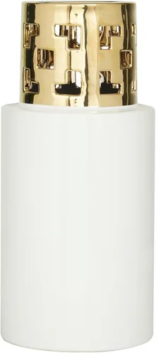Vista 4 de CosmoLiving by Cosmopolitan Jarrón decorativo de cerámica con detalles dorados recortados, florero para decoración del hogar, 5 x 5 x 12 pulgadas