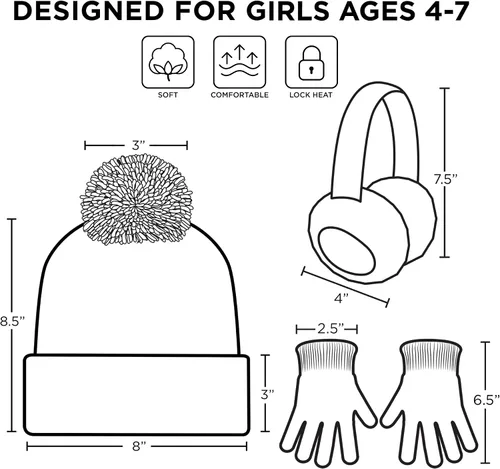 Vista 6 de Disney Conjunto de orejeras de invierno y guantes para niños princesa para edades de 4 a 7 años Princesa