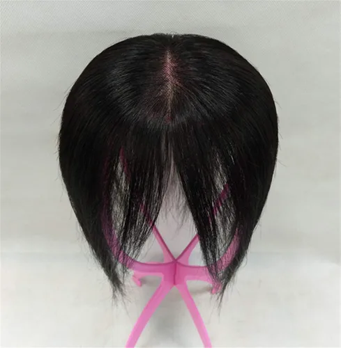 Vista 6 de Real Human Hair Nano Mono Hair Crown Topper Hairpiece Clips in Toupee Wiglet for Thinning Hair, 6 inches Dark Brown