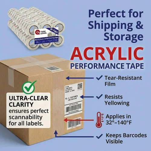 Vista 3 de Tape Logic Cinta de embalaje (6 rollos), 3" x 110 yardas - Fuerte recarga de cinta de embalaje para envío, mudanza, cumplimiento de pedidos