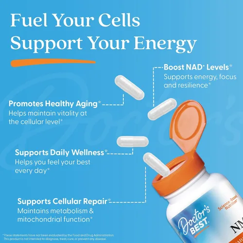 Vista 3 de Doctor's Best Suplemento NMN para mujeres y hombres, apoya la producción de NAD+ y energía celular, beta nicotinamida mononucleótido, 200 mg por