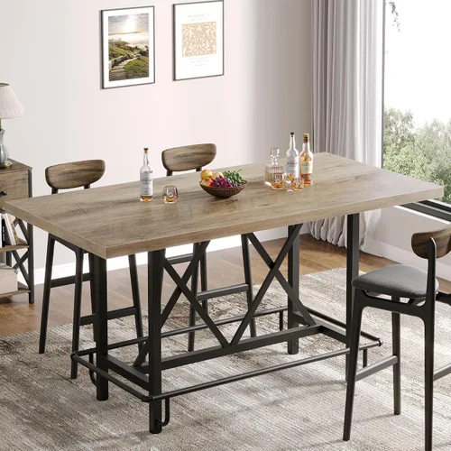 Vista 10 de Tribesigns Mesa de Bar, Mesa de Pub Industrial de Altura de Mostrador con Reposapiés de Metal, Mesa de Comedor de Cocina de Madera Rectangular de 63