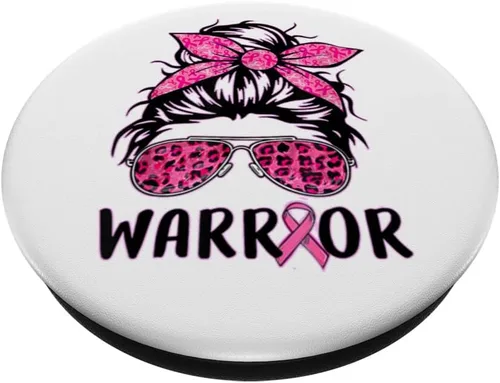 Vista 2 de Messy Bun Pink Warrior Soporte de concientización sobre el cáncer de mama PopSockets intercambiables PopGrip