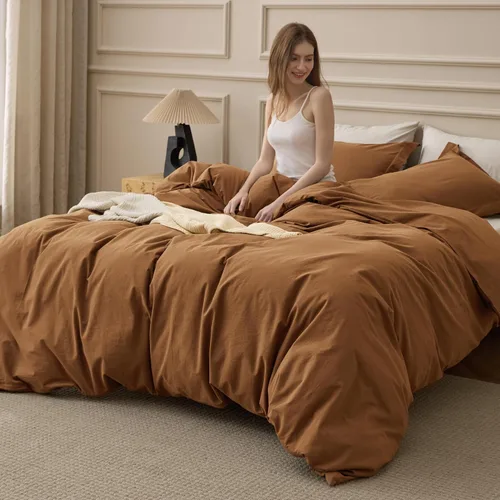 Vista 22 de Bedsure Funda de edredón de algodón tamaño individual – Funda de edredón de lujo con tejido slub 100% algodón con una textura similar al lino, ropa