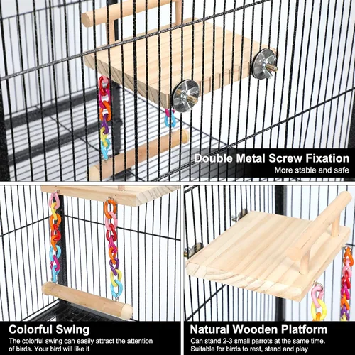 Vista 5 de FrgKbTm Perchas para pájaros, jaula de juguetes, plataforma de madera, para jugar, gimnasios, soportes de ejercicio con rueda de madera acrílica