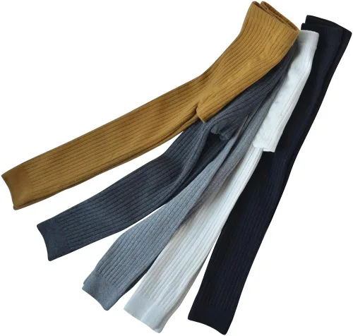 Vista 2 de Paquete de 5 leggings de punto trenzado de algodón para niñas pequeñas, mallas clásicas sin pies, pantalones hasta el tobillo para niños, Blanco
