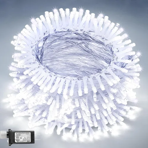 Vista 11 de JOYIN 200 luces LED de Navidad multicolor, 8 modos de luces de árbol de Navidad enchufables, luces parpadeantes de hadas conectables de 66 pies