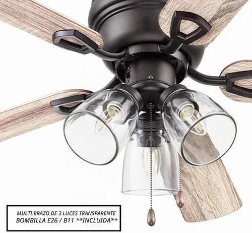 Vista 4 de Portage Bay - Ventilador de techo Renton, 42 pulgadas, bronce, para interior, con 3 luces LED transparentes, múltiples aspas, focos E26/B11