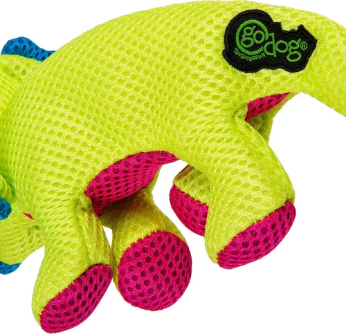 Vista 6 de goDog Juguete chirriante para perros con volantes de malla de doble guardia masticable, amarillo, pequeño Dinos Volantes (Amarillo)