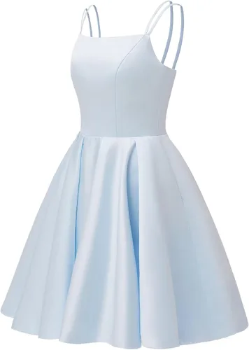 Vista 7 de Tianzhihe Vestidos cortos de satén para adolescentes 2024 con tirantes delgados, vestidos de fiesta de cóctel con bolsillos